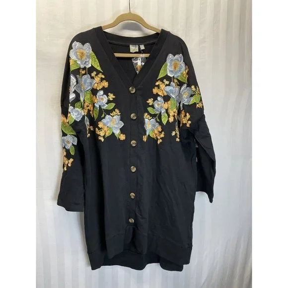 ASOS DESIGN Curve NWT Boyfriend Black LONG Pullover cardigan embroidered size 18 - Picture 2 of 11